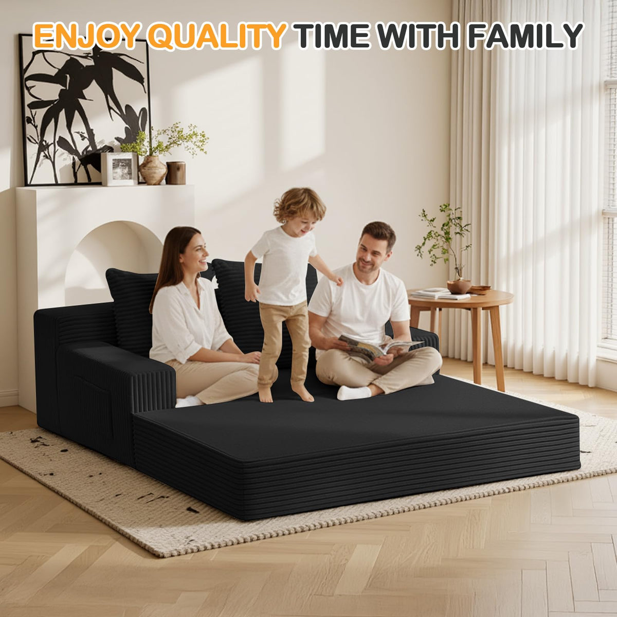 Convertible Folding Floor Futon Sleeper Sofa Bed with 2 Pillows M2057