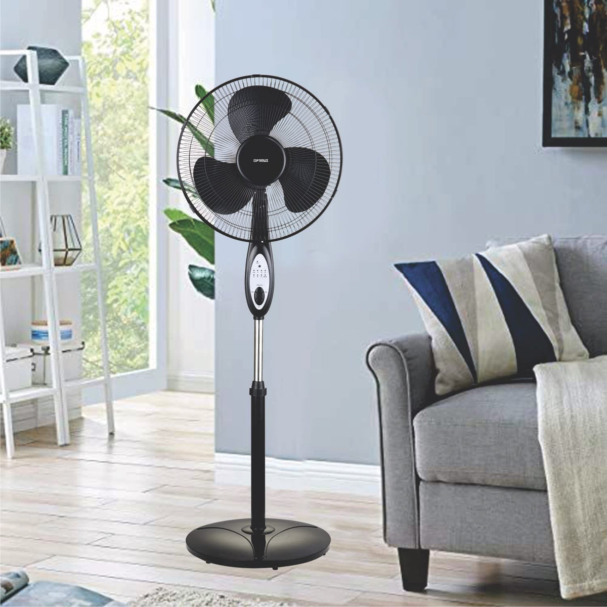 White 16-Inch Oscillating Stand Fan with Remote B794