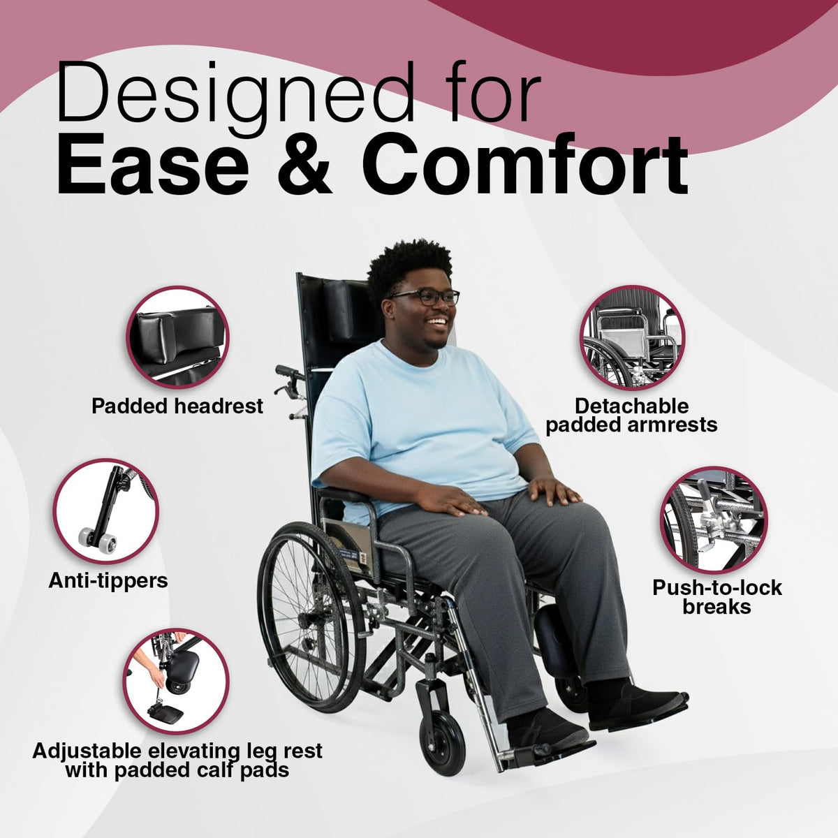 28" Wide Seat Bariatric Reclining Manual Wheelchair with Elevating Leg Rests V7994
