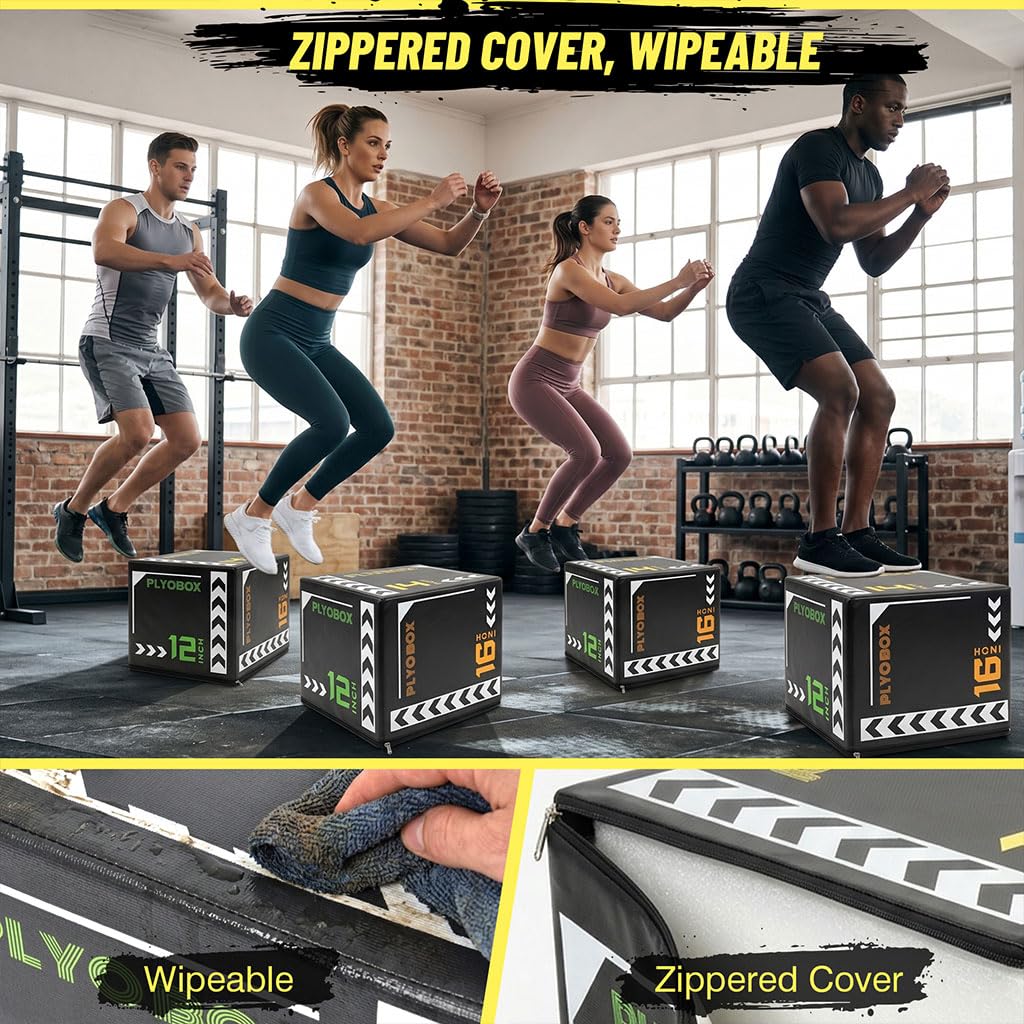 14 Inch Foam Plyo Box, 3-in-1 Jump Platform with Non-Slip Cover E59424