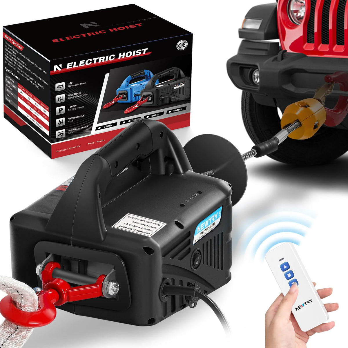 3-in-1 Electric Hoist Winch 1,100lbs 25ft Lifting Height P20670