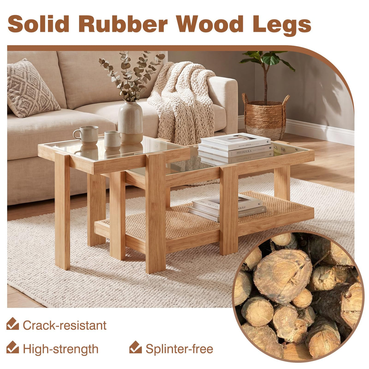 Nesting Coffee Table Set of 2 Rattan Tempered Glass F992