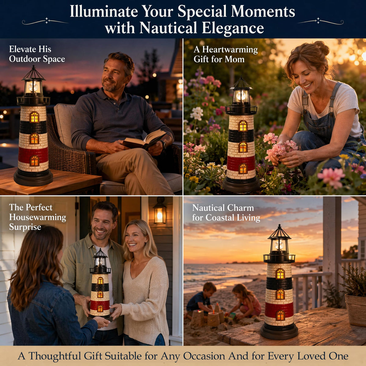 23" Solar Lighthouse Garden Statue U52681