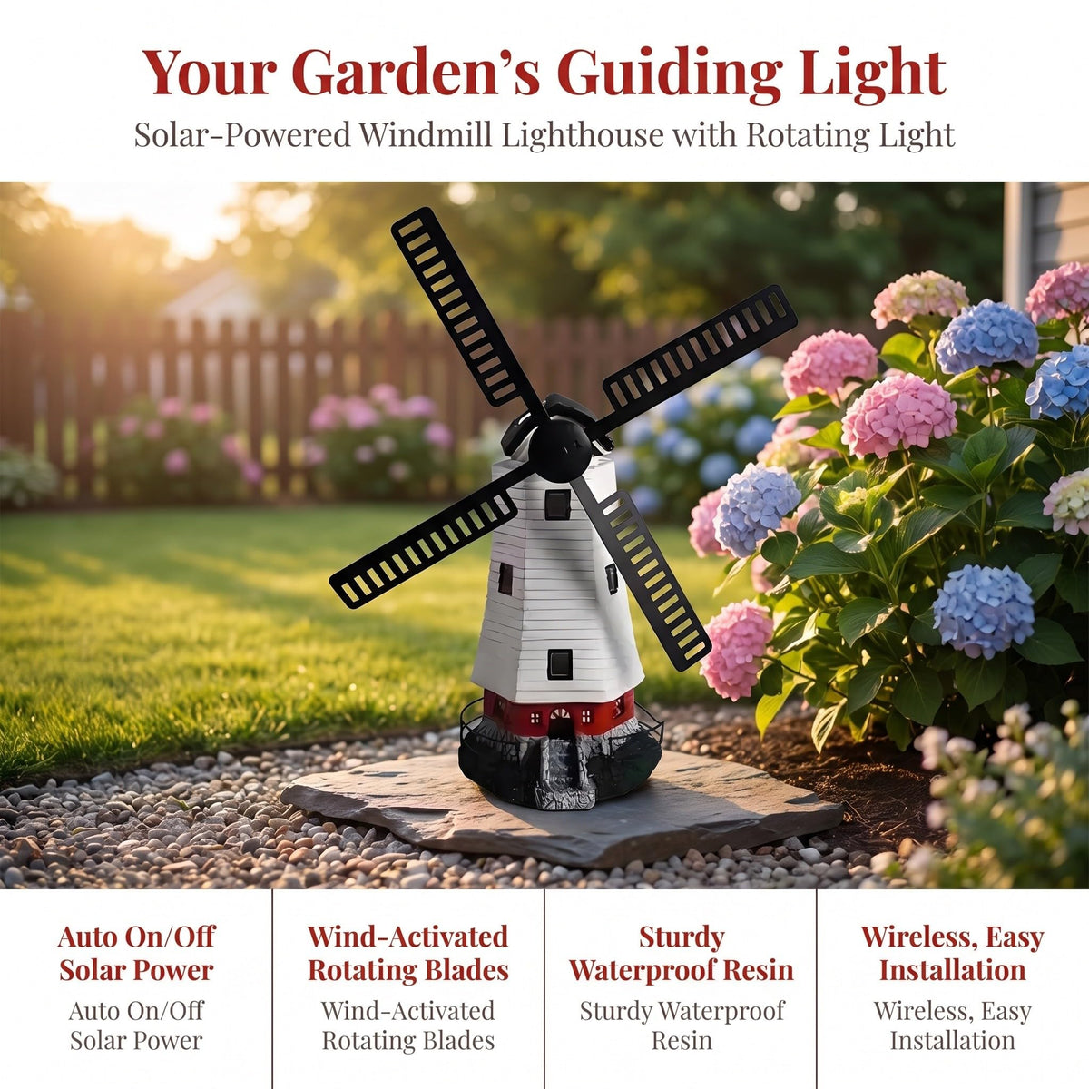 Solar Powered LED Lighthouse Garden Statue C1723
