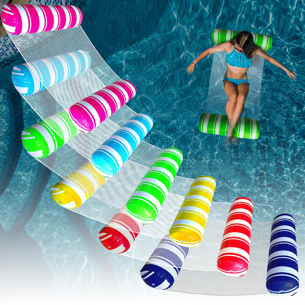 6 Pack Inflatable Pool Floats Adult Size Water Hammock O2669