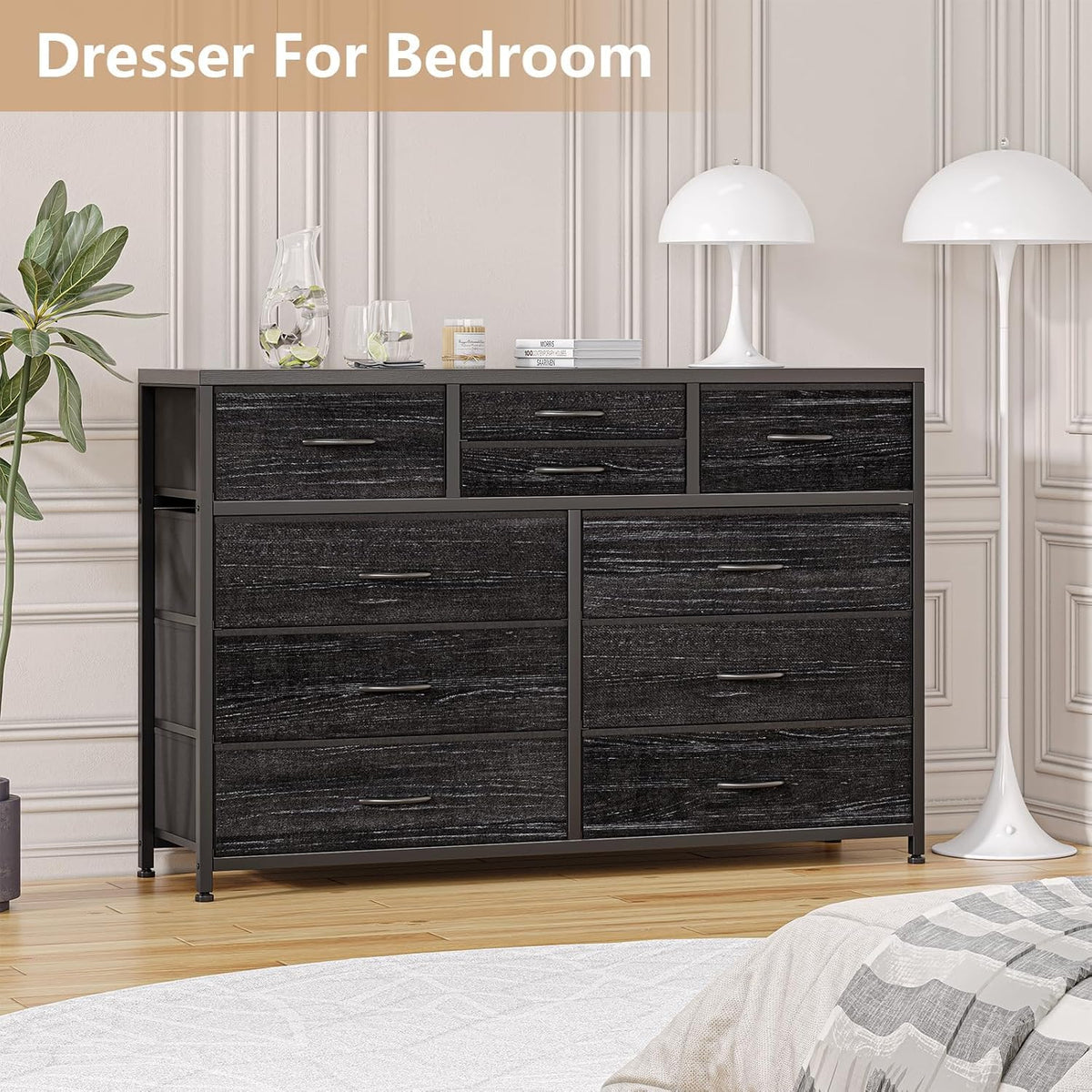 10 Drawer Fabric Dresser with Wood Top N41747