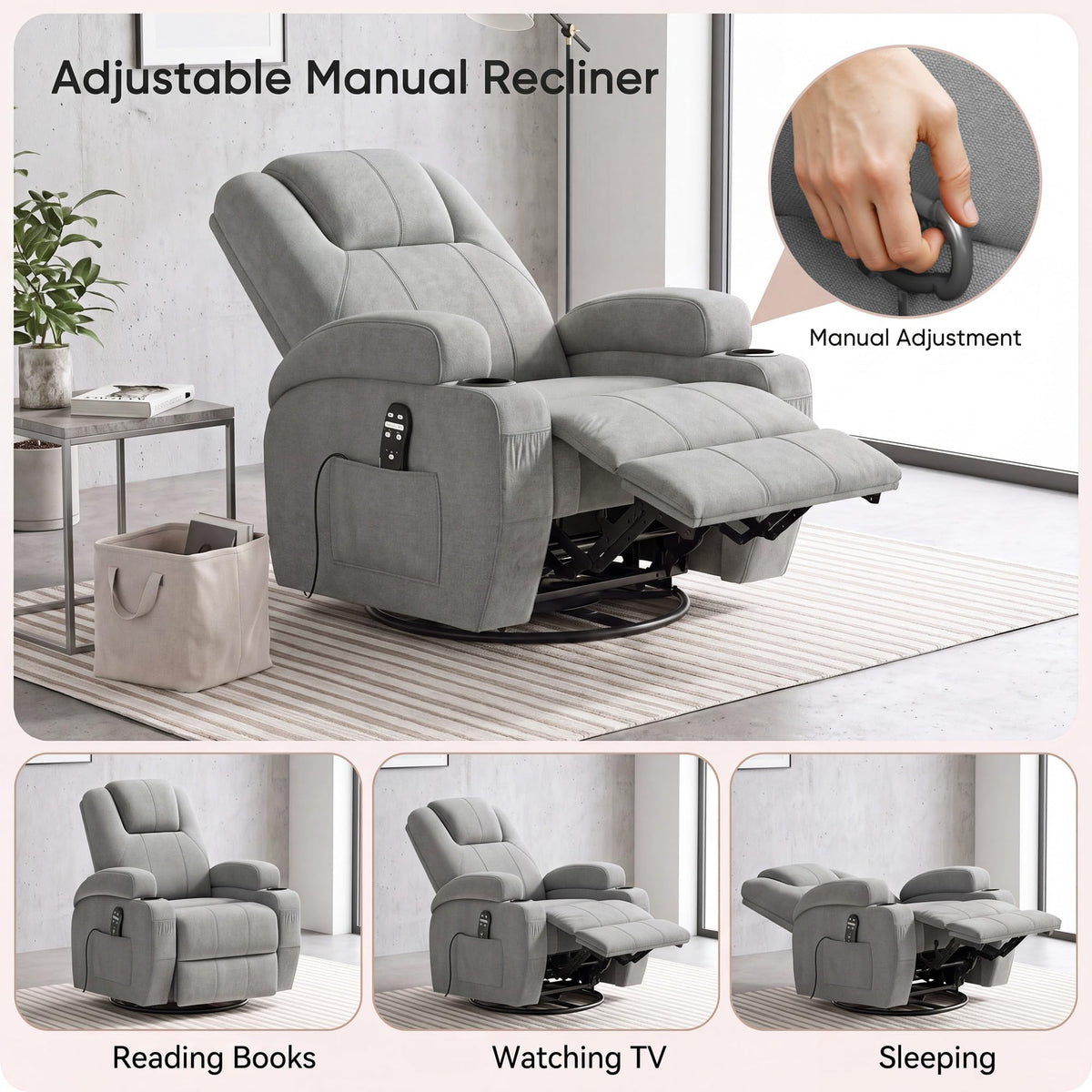 360° Swivel Rocker Recliner Chair with Massage U58213