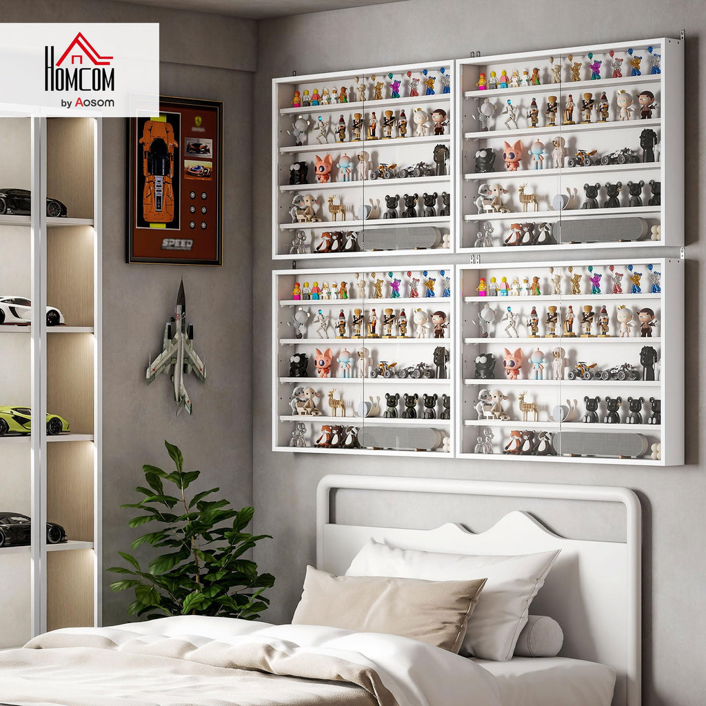 5-Tier Wall Mounted Display Cabinet with Glass Doors White J124