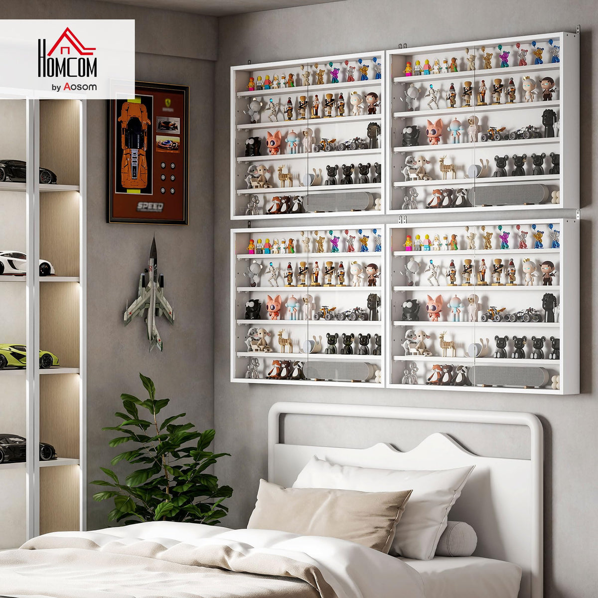 5-Tier Wall Mounted Display Cabinet with Glass Doors White J124