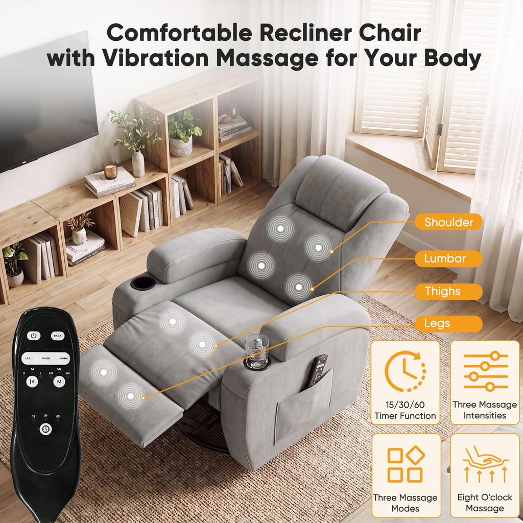 360° Swivel Rocker Recliner Chair with Massage U58213