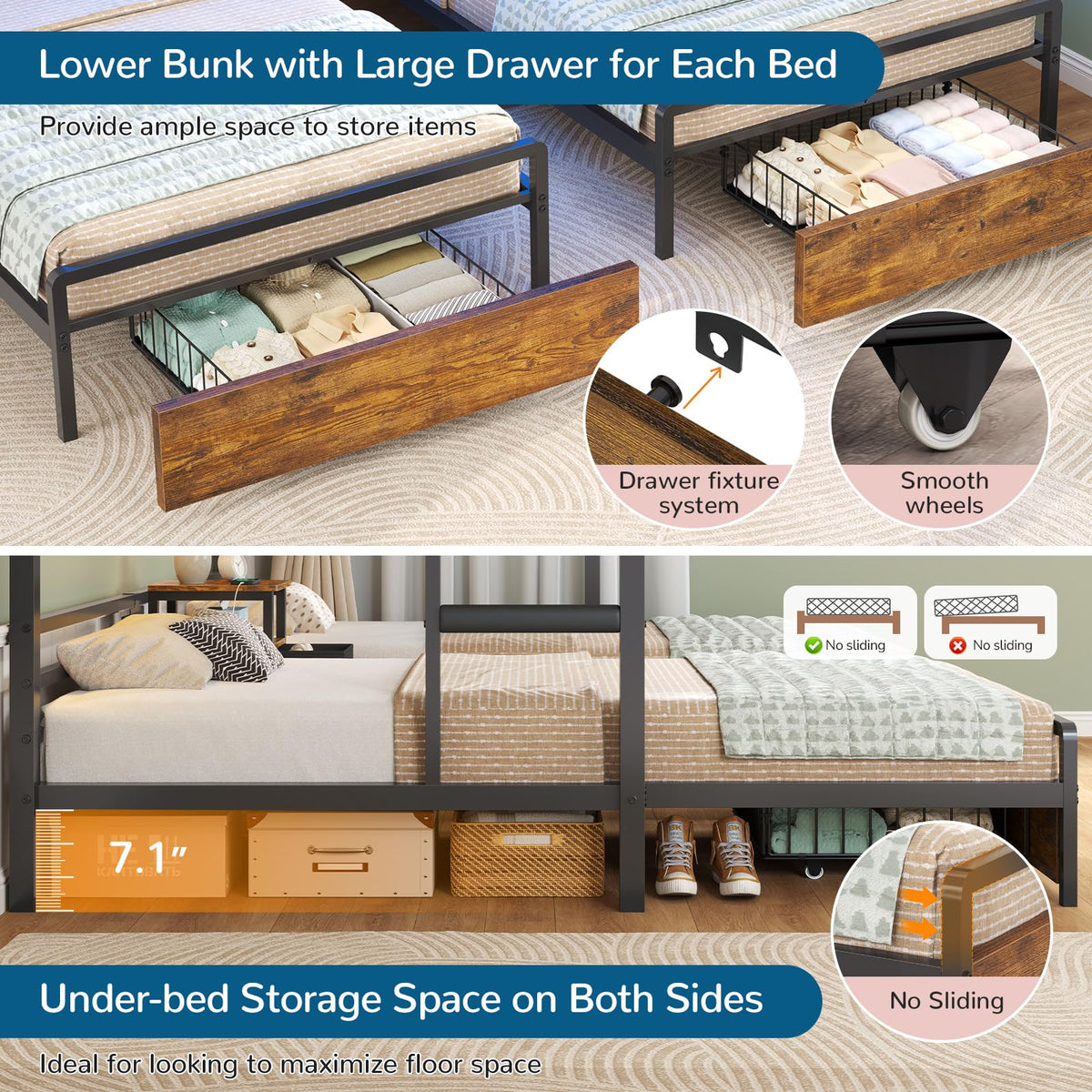 Black Twin Over Twin Triple Bunk Bed with Storage Drawers G183190