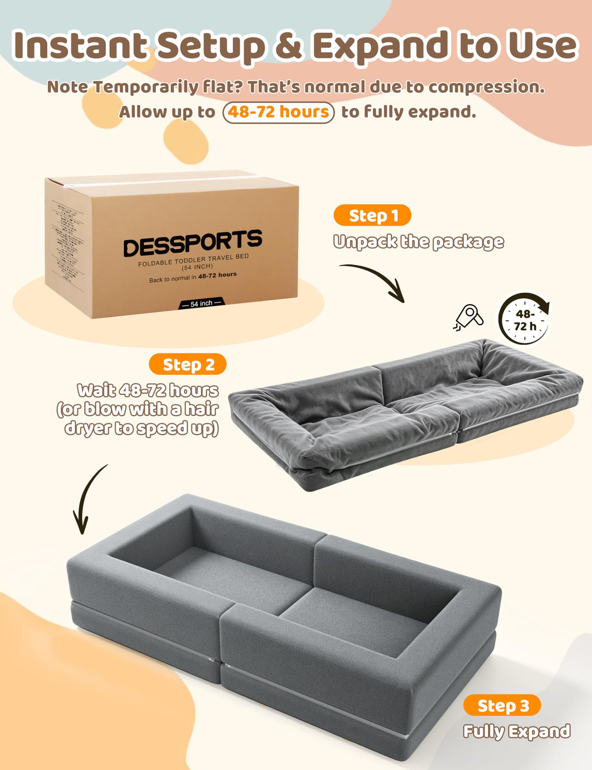 54" Portable Foldable Foam Toddler Bed C6861