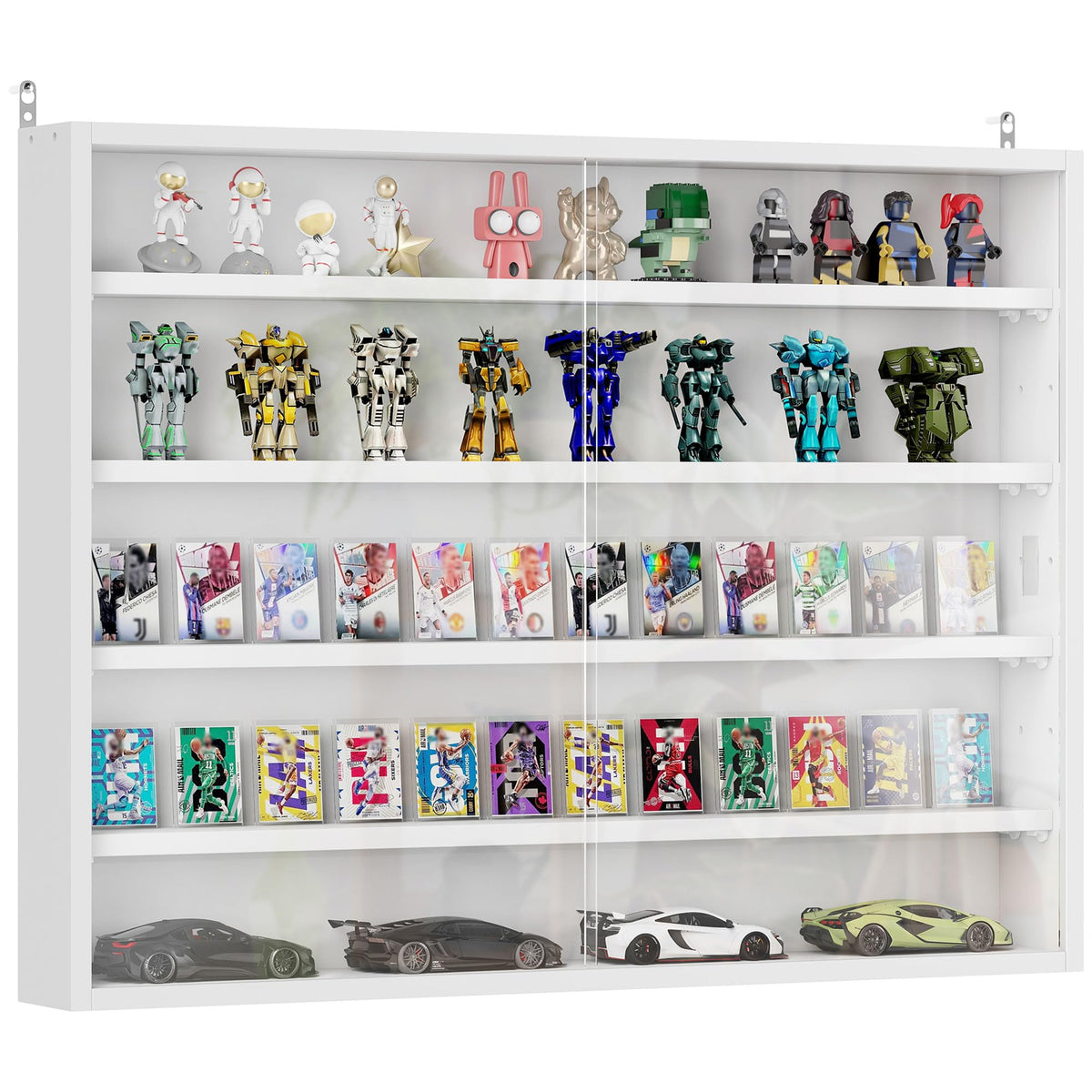 5-Tier Wall Mounted Display Cabinet with Glass Doors White J124
