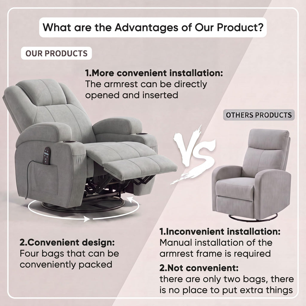 360° Swivel Rocker Recliner Chair with Massage U58213
