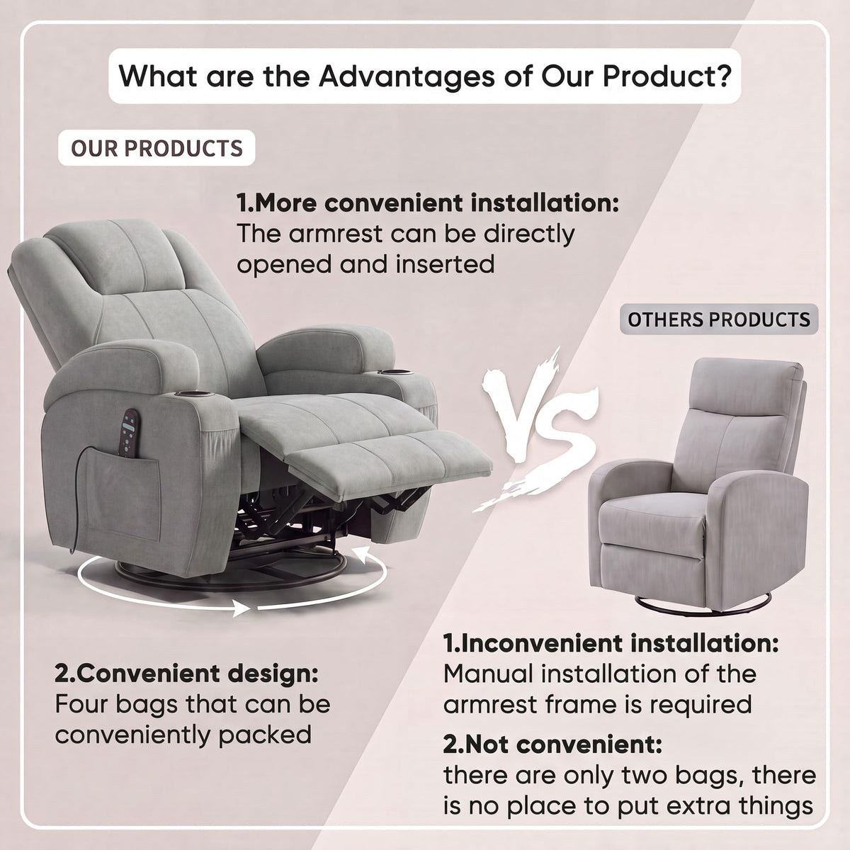 360° Swivel Rocker Recliner Chair with Massage U58213