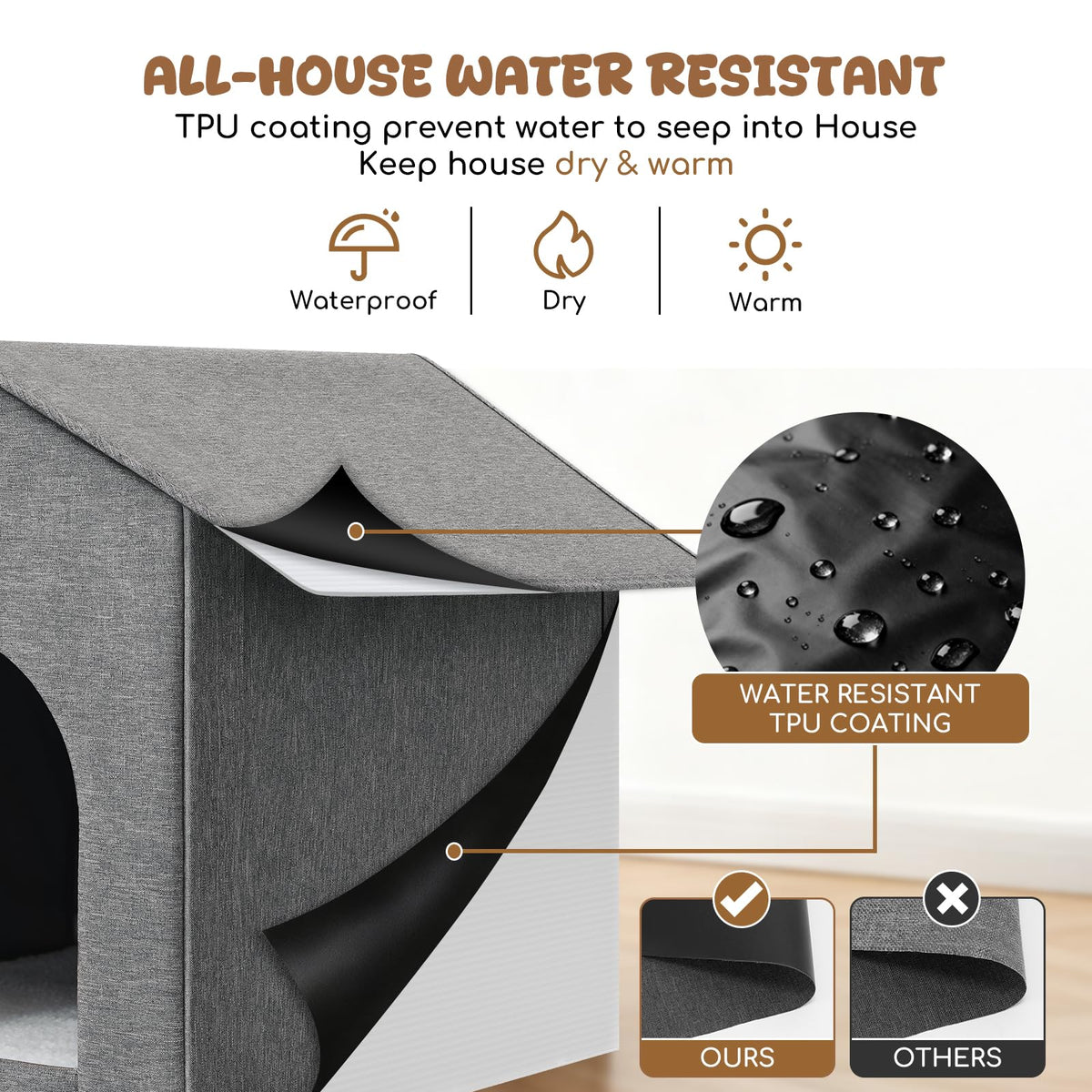 Weatherproof Insulated Outdoor Cat House with Door Curtain and Warm Cushion D435