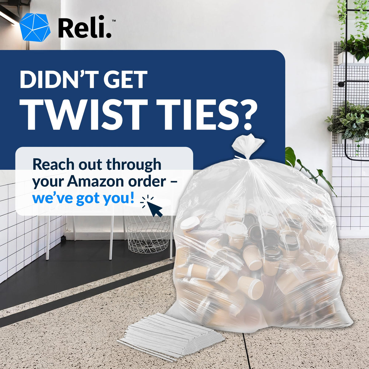 Clear Trash Bags with Twist Ties 250 Count Heavy Duty L341