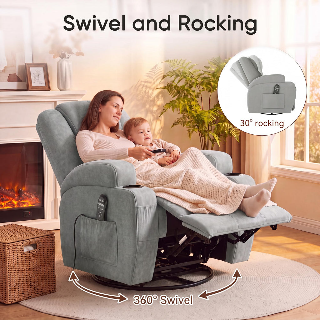 360° Swivel Rocker Recliner Chair with Massage U58213