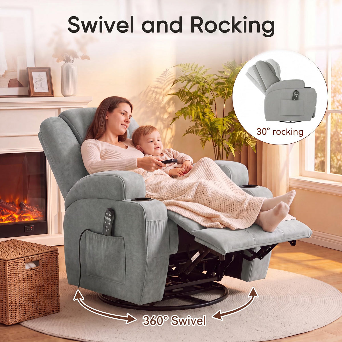 360° Swivel Rocker Recliner Chair with Massage U58213