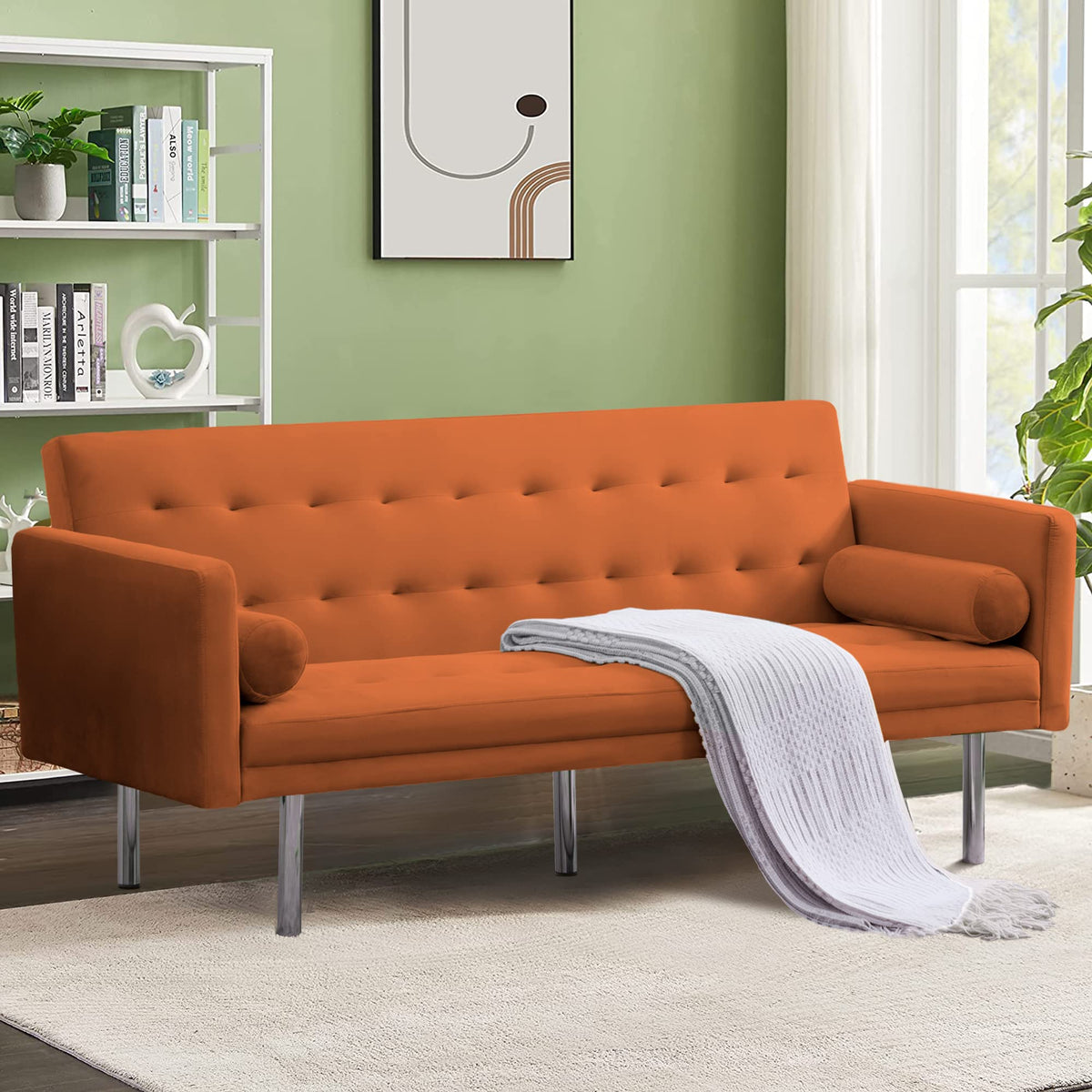 Orange Twin Size Convertible Sofa Bed J27832