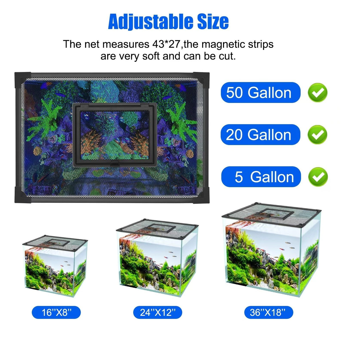 43"x27" Magnetic Aquarium Lid with Feeding Window G4462