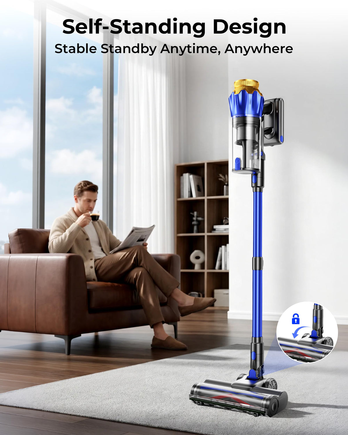 650W 55KPa Cordless Stick Vacuum Cleaner with Anti-Tangle Brush D4855