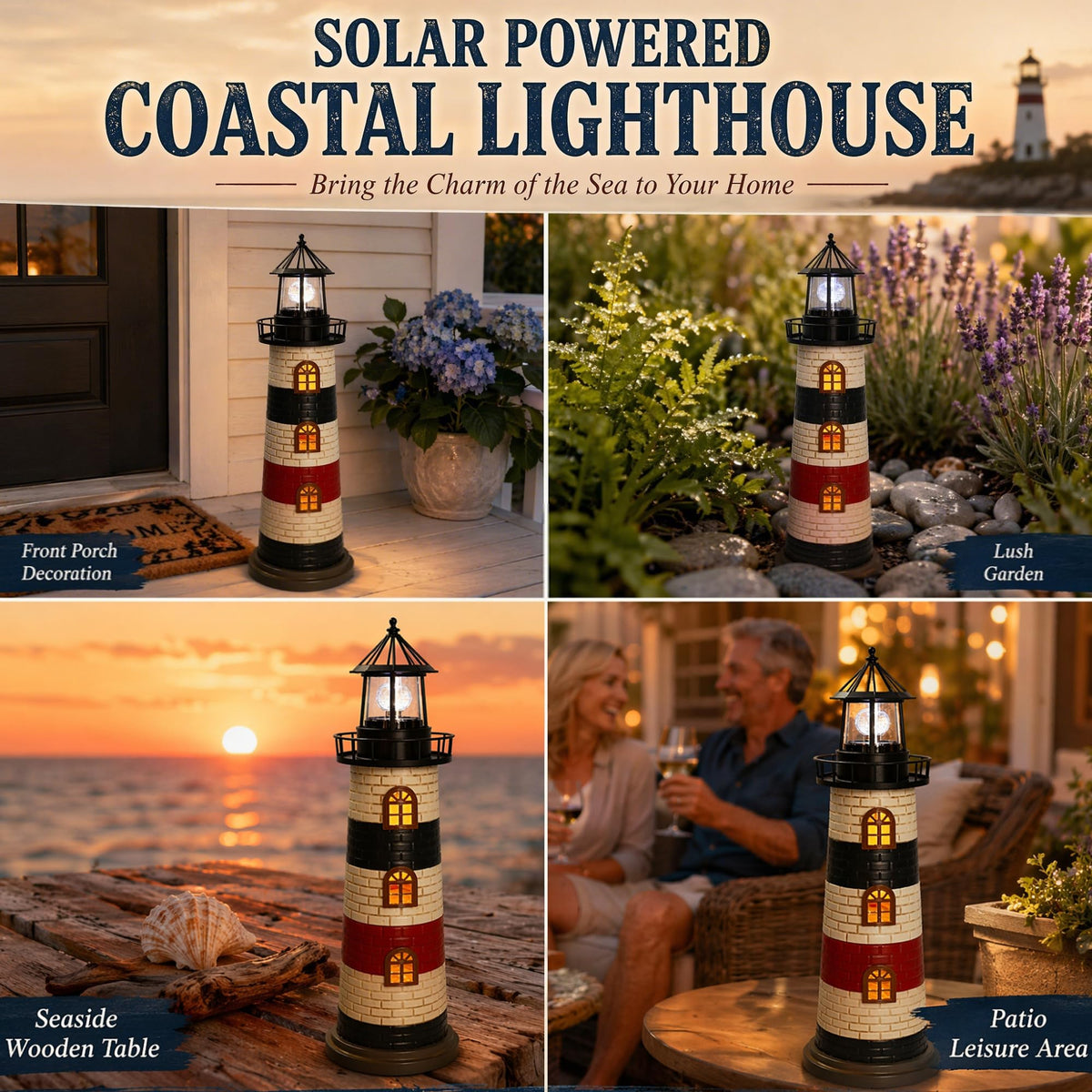 23" Solar Lighthouse Garden Statue U52681