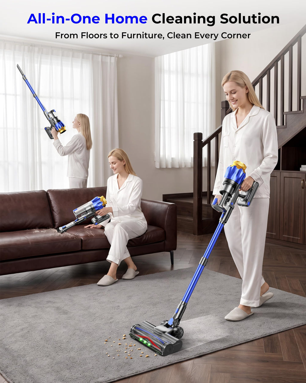 650W 55KPa Cordless Stick Vacuum Cleaner with Anti-Tangle Brush D4855