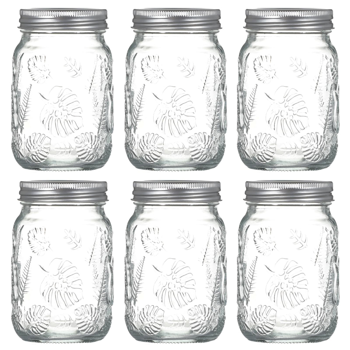 6-Pack Glass Mason Jars 16 oz Wide Mouth Canning Jars A388660