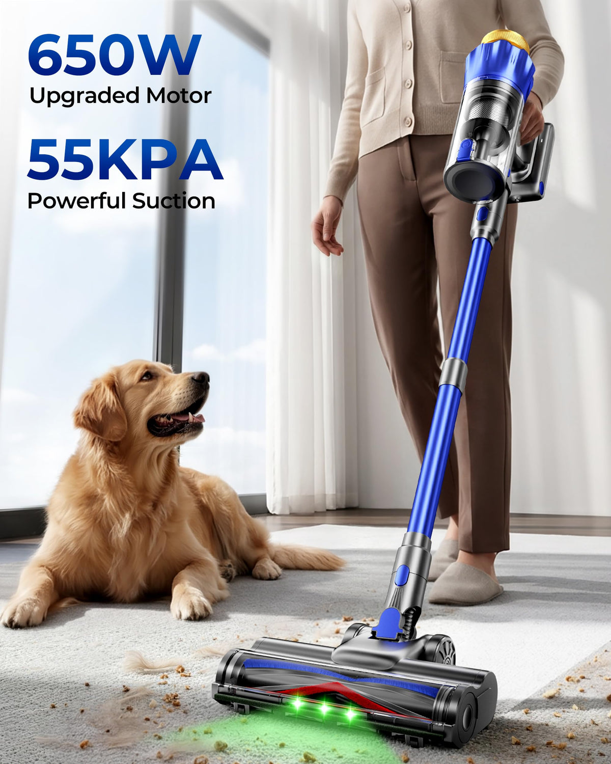 650W 55KPa Cordless Stick Vacuum Cleaner with Anti-Tangle Brush D4855
