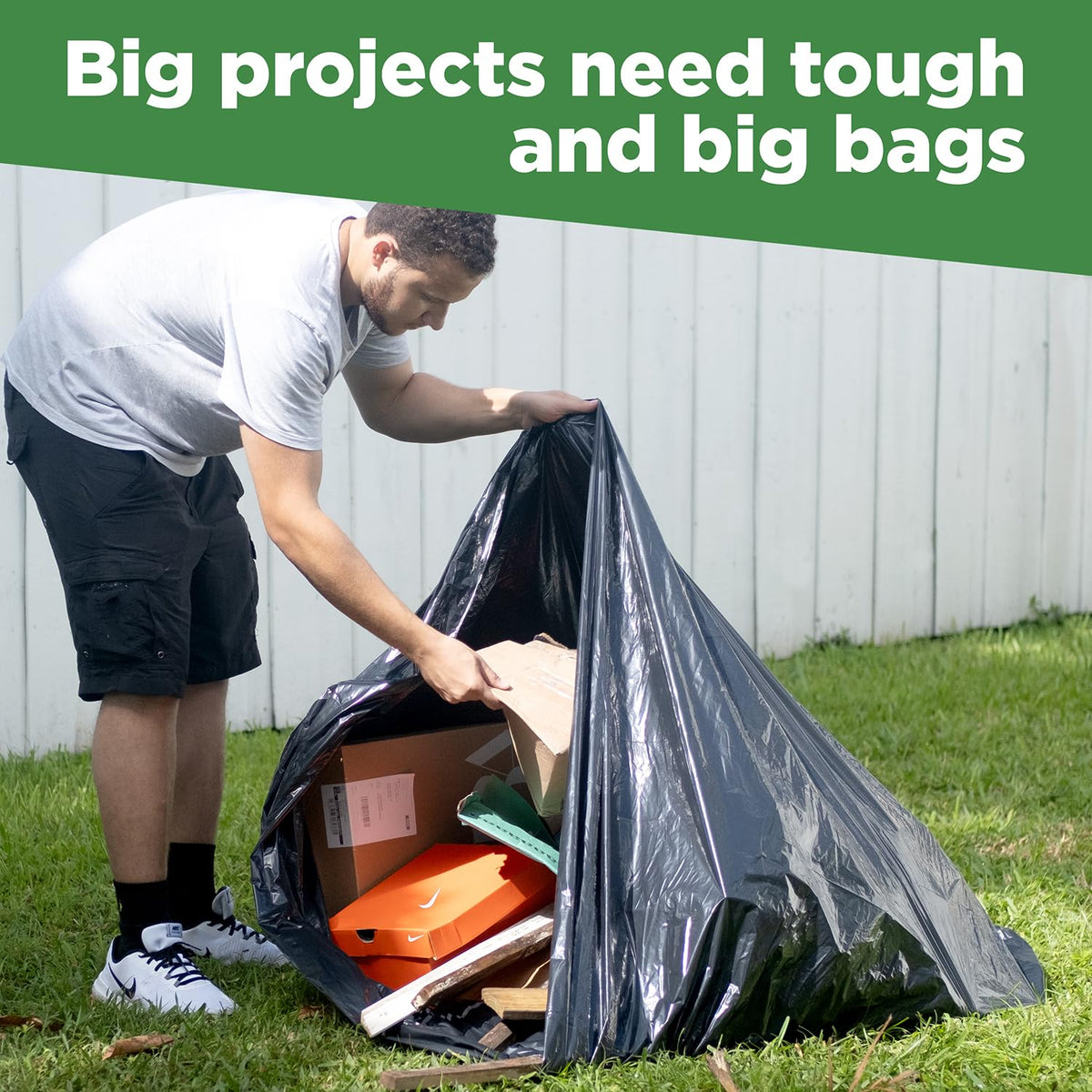 95 Gallon Heavy Duty Contractor Trash Bags, 50 Ct, Black, 1.2 Mil N64578