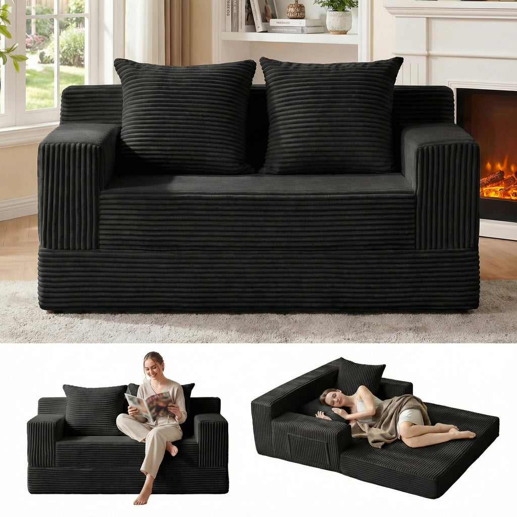 Convertible Folding Floor Futon Sleeper Sofa Bed with 2 Pillows M2057