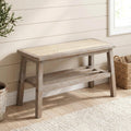 30 Inch Rattan Wooden Entryway Bench with Shoe Rack B75262