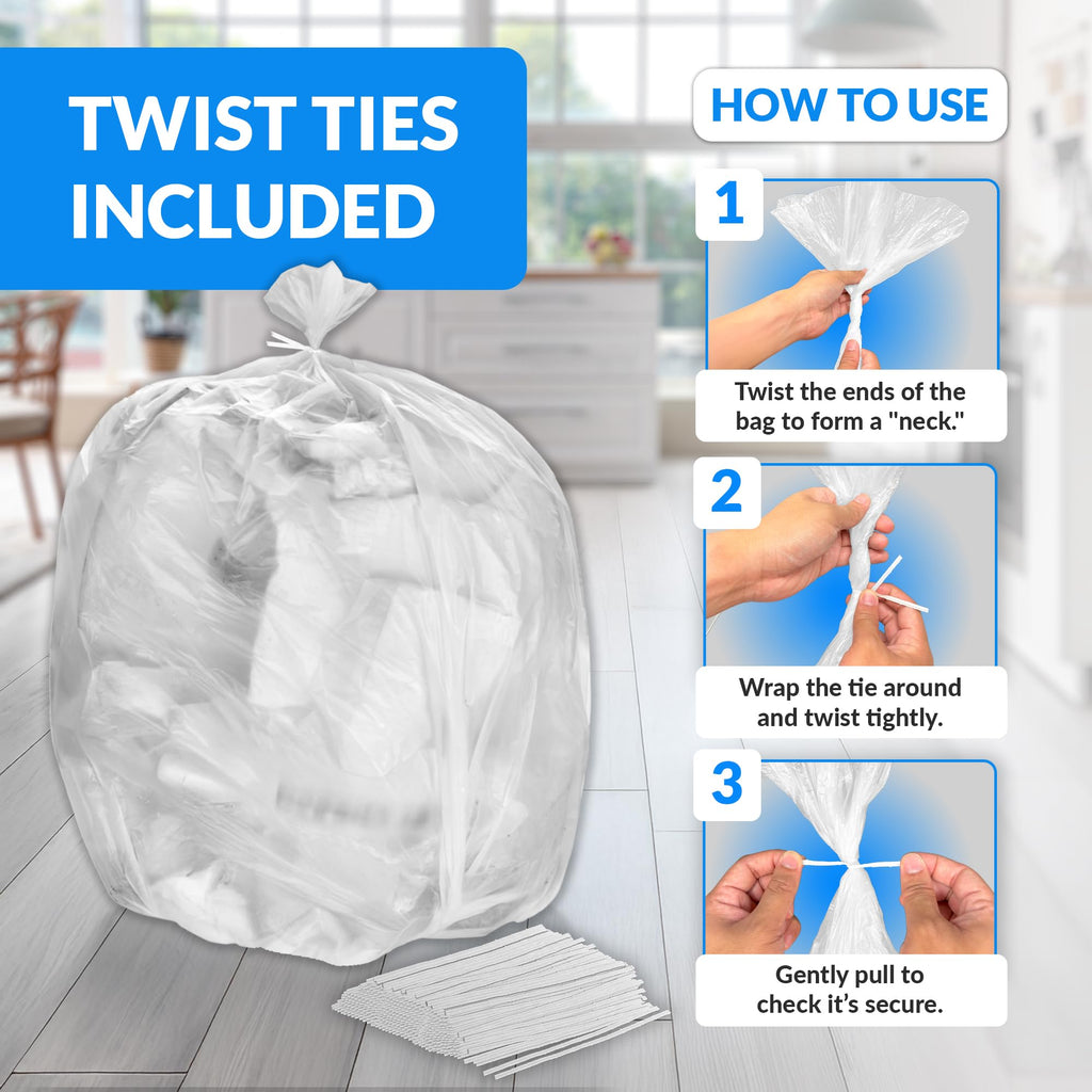 Clear Trash Bags with Twist Ties 250 Count Heavy Duty L341