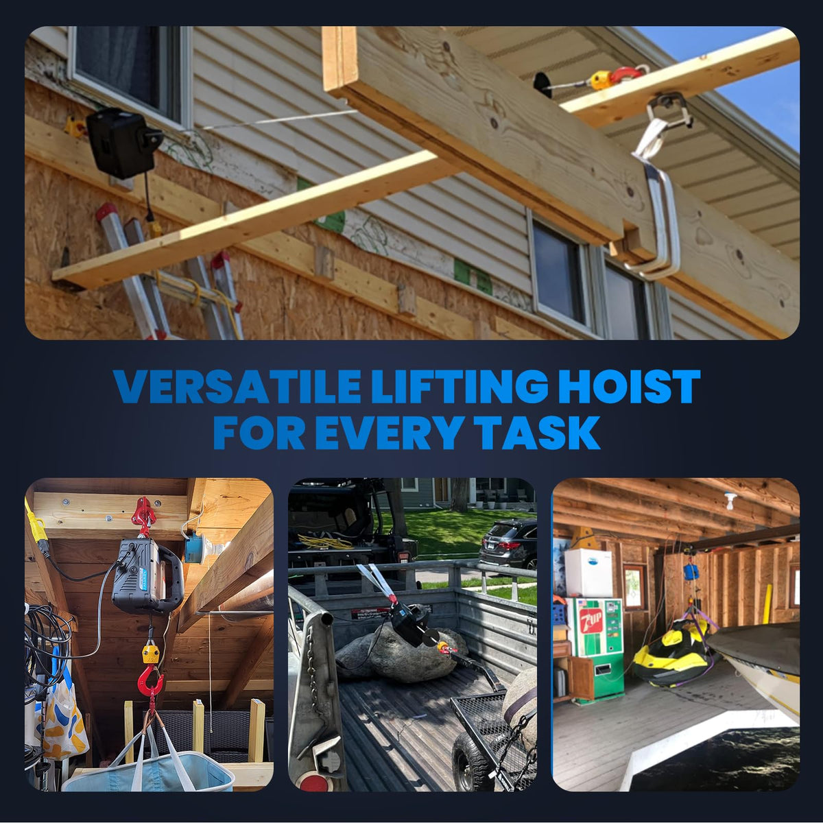 3-in-1 Electric Hoist Winch 1,100lbs 25ft Lifting Height P20670