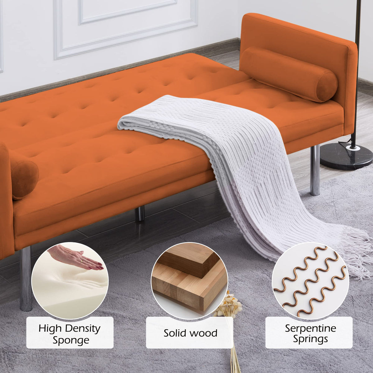 Orange Twin Size Convertible Sofa Bed J27832