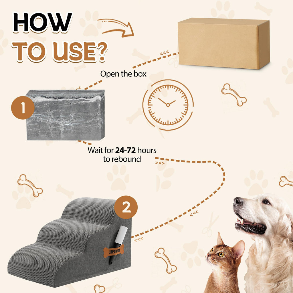 3-Steps Dog Stairs Ramp with Non-Slip Waterproof Fabric Cover K11709