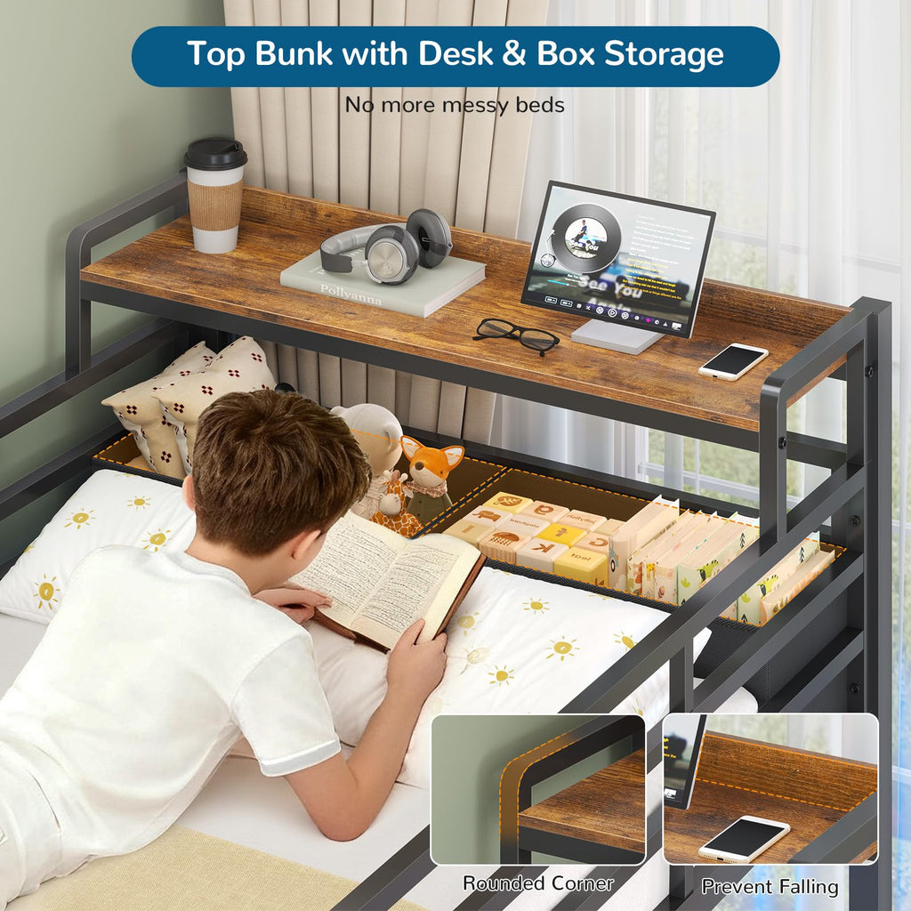 Black Twin Over Twin Triple Bunk Bed with Storage Drawers G183190