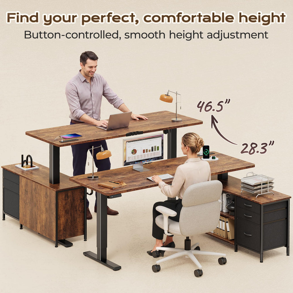 55.1'' L Standing Desk with Outlets, Cabinet, Shelves, Drawers H95108