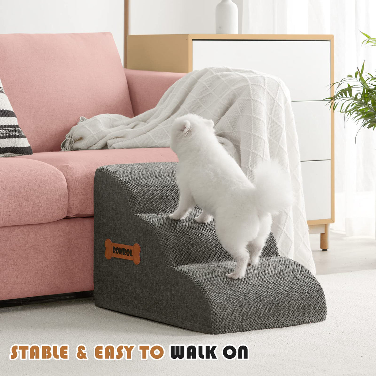 3-Steps Dog Stairs Ramp with Non-Slip Waterproof Fabric Cover K11709