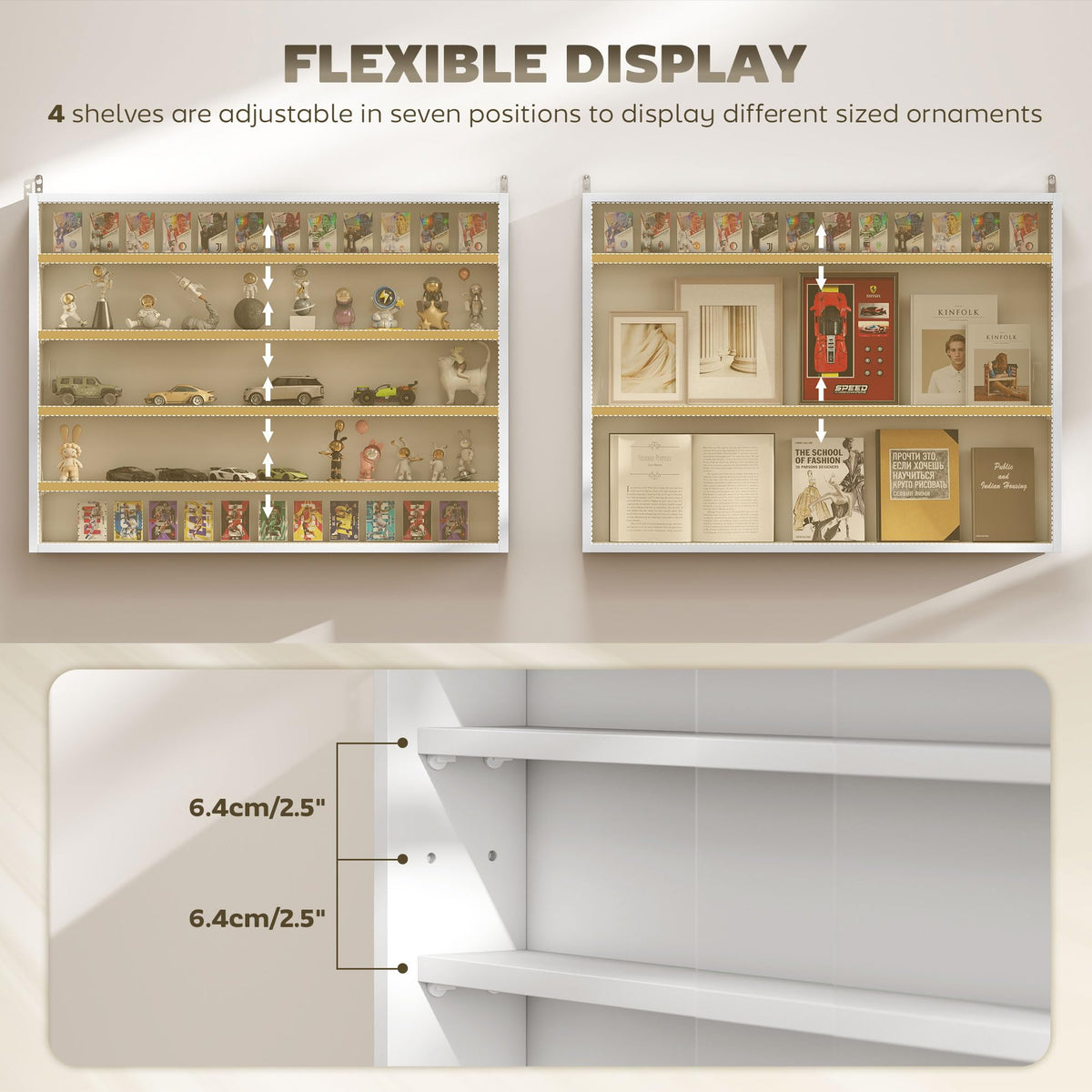 5-Tier Wall Mounted Display Cabinet with Glass Doors White J124