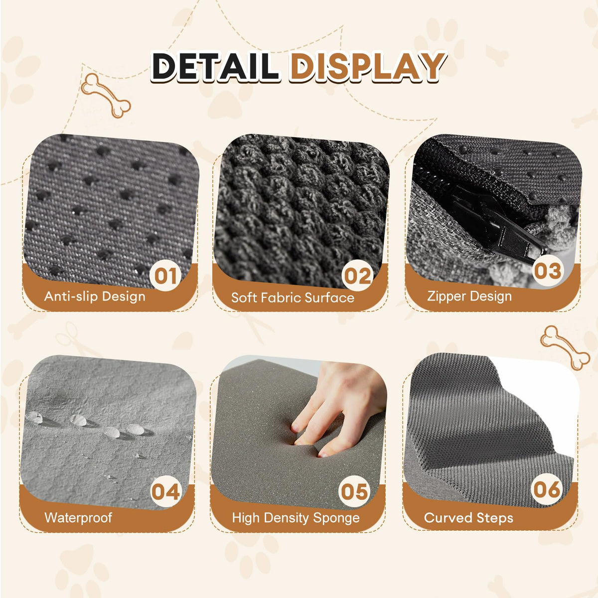 3-Steps Dog Stairs Ramp with Non-Slip Waterproof Fabric Cover K11709