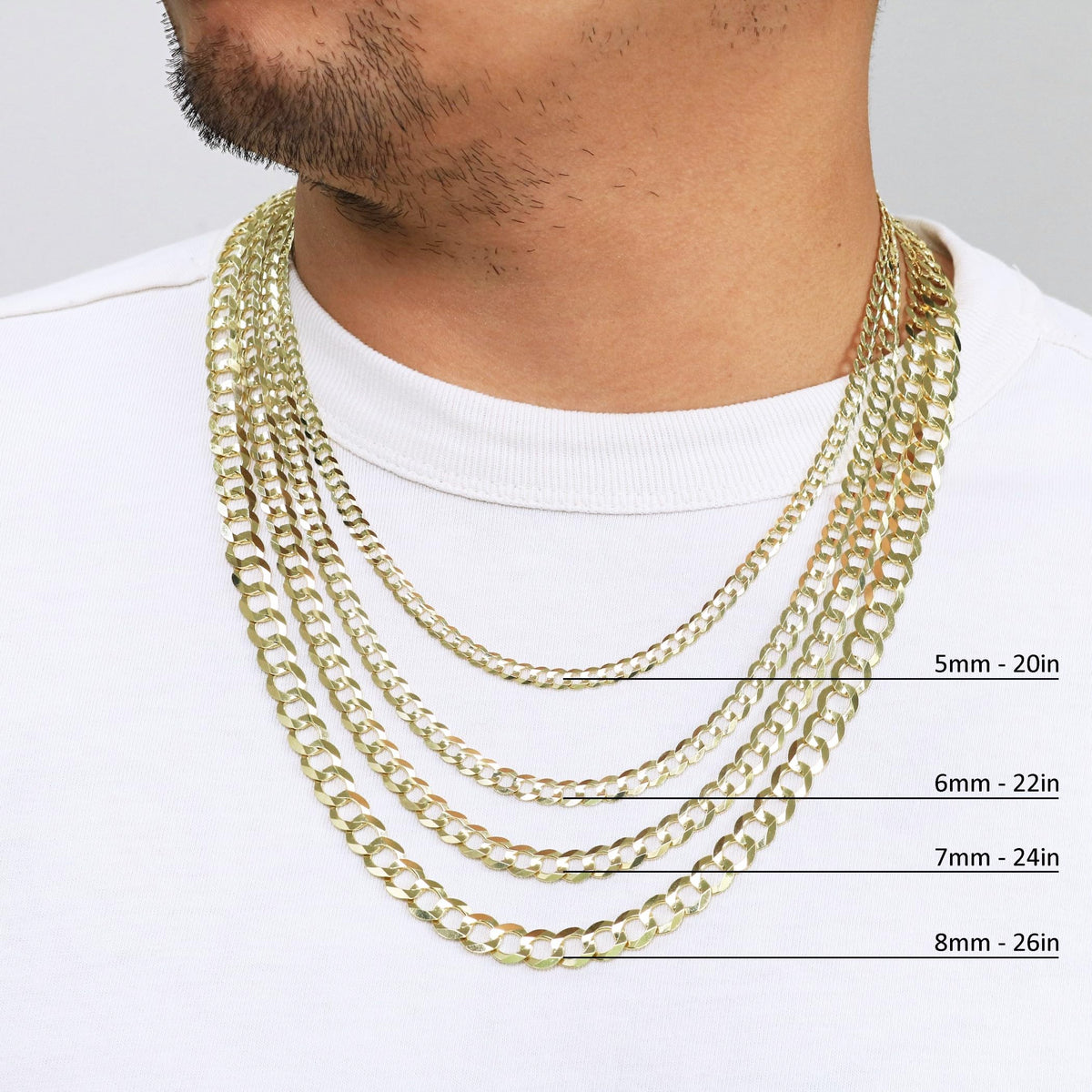 14K Yellow Gold Cuban Curb Link Chain Necklace W8032