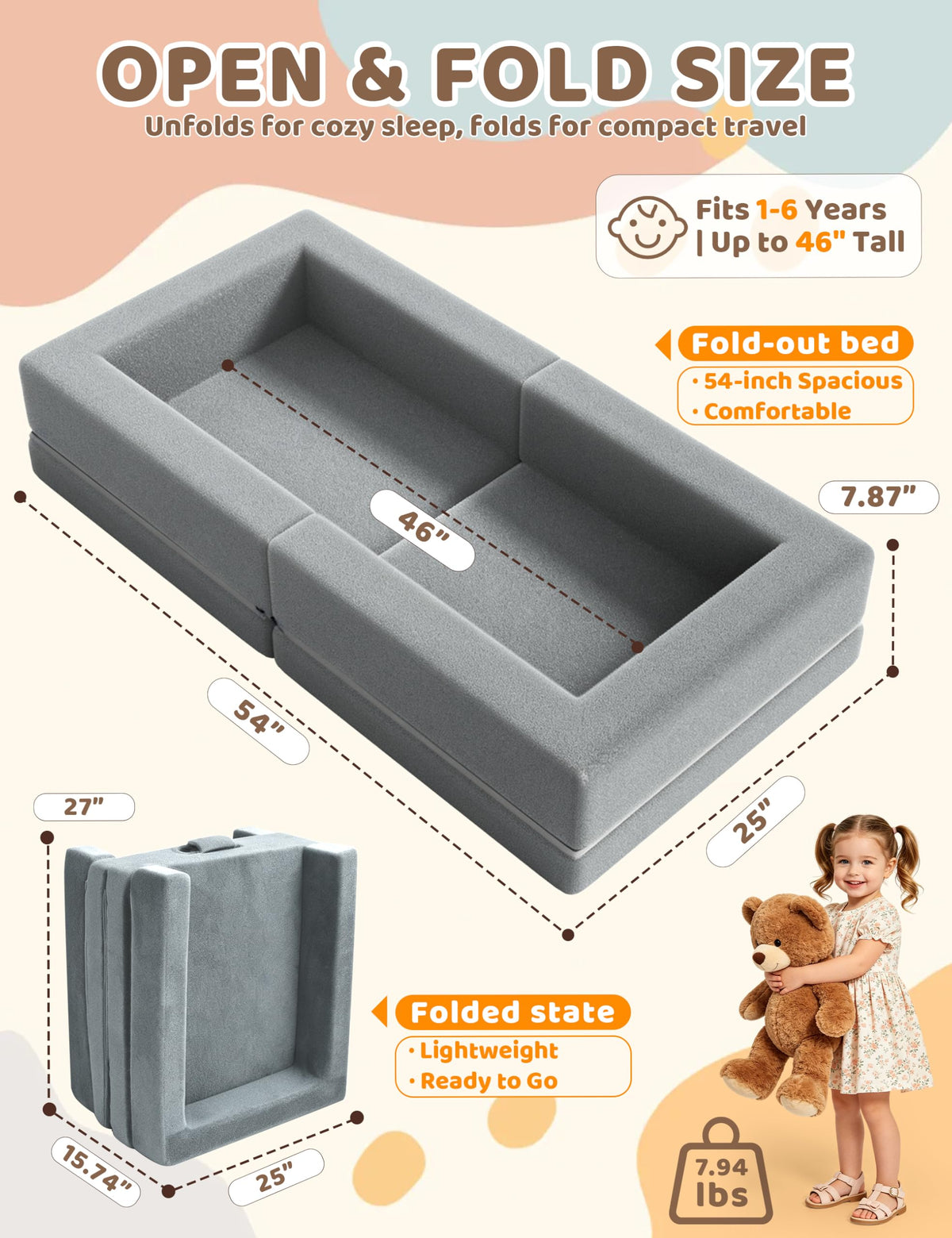 54" Portable Foldable Foam Toddler Bed C6861