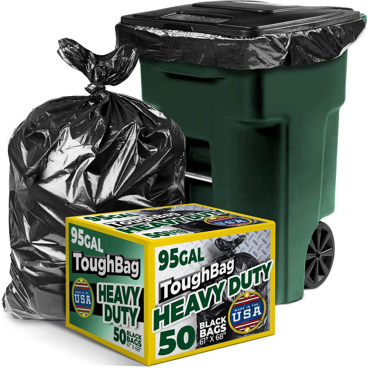 95 Gallon Heavy Duty Contractor Trash Bags, 50 Ct, Black, 1.2 Mil N64578