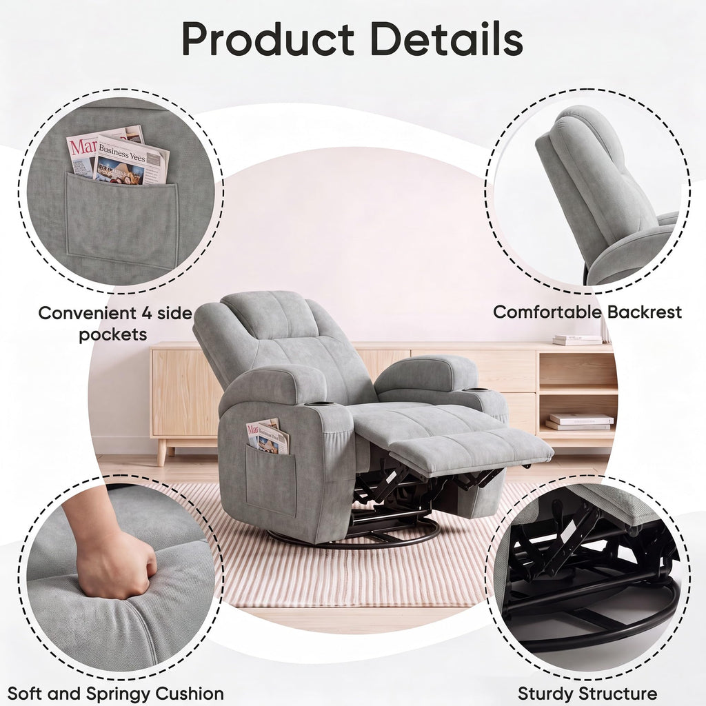 360° Swivel Rocker Recliner Chair with Massage U58213