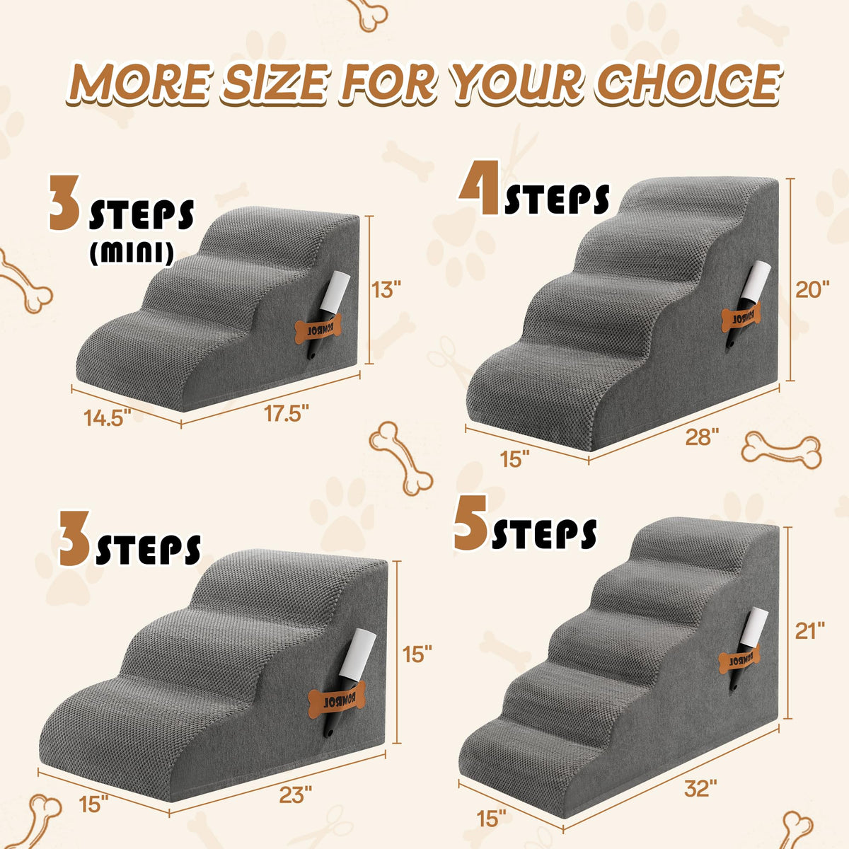 3-Steps Dog Stairs Ramp with Non-Slip Waterproof Fabric Cover K11709