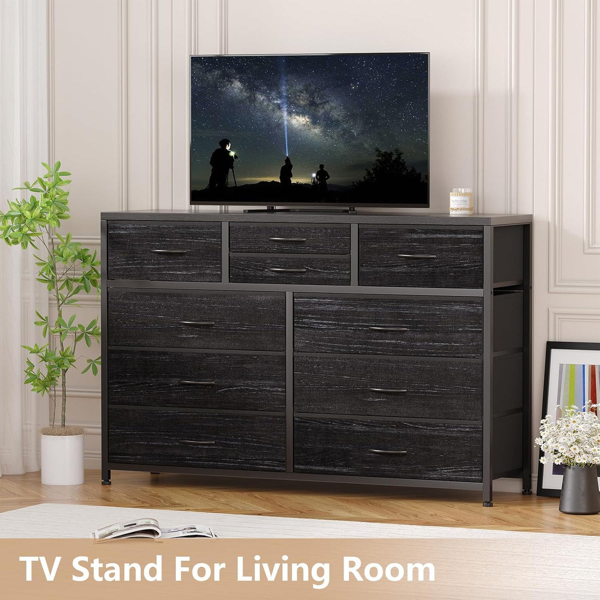 10 Drawer Fabric Dresser with Wood Top N41747
