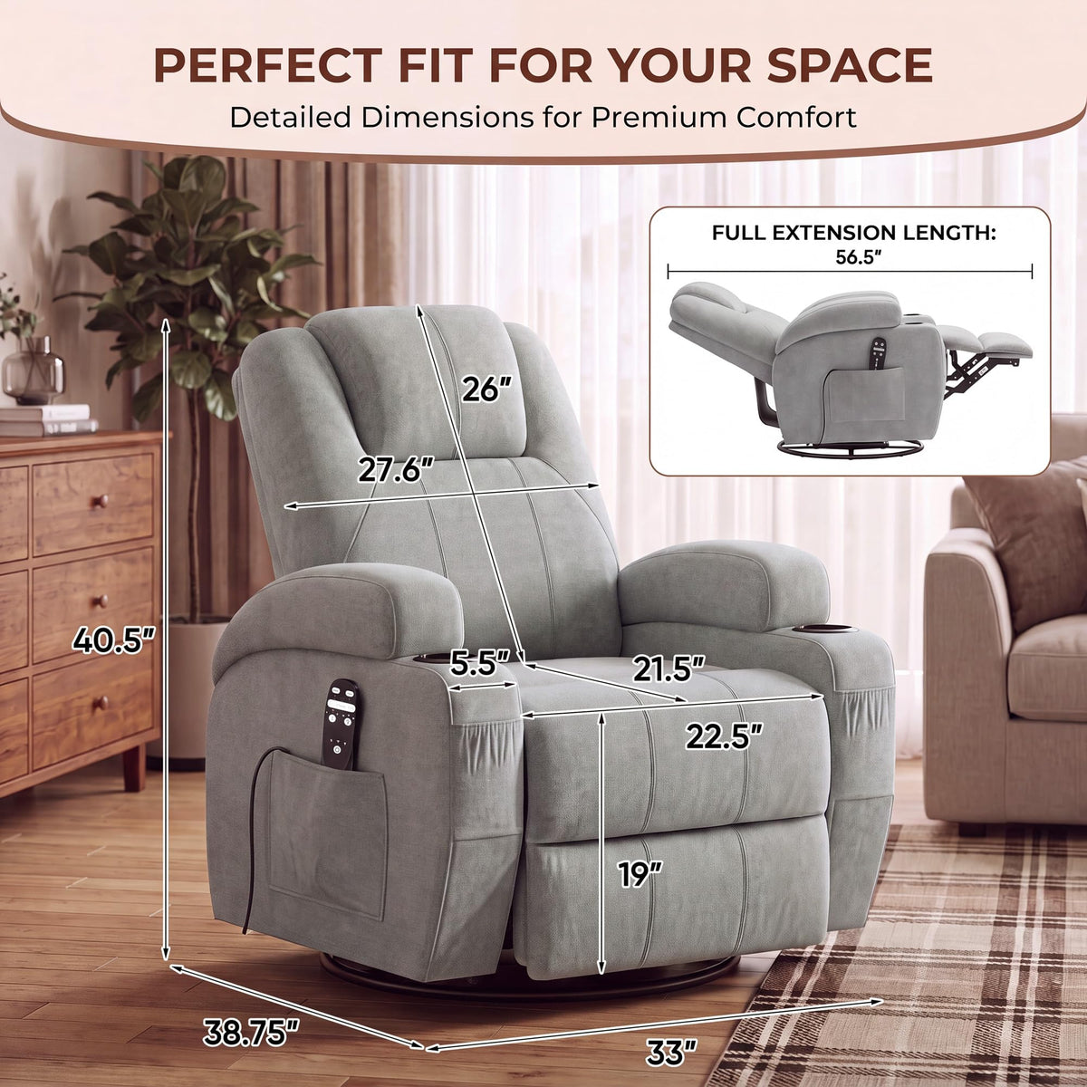 360° Swivel Rocker Recliner Chair with Massage U58213