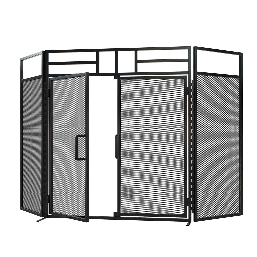 3-Panel Magnetic Fireplace Screen Wrought Iron Spark Guard X870981
